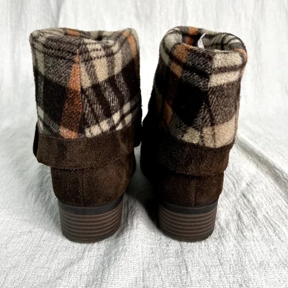 Suede Cowboy Chocolate Brown Boots Plaid Lined Women 5.5 Western Ranch Soft NOTE - Picture 8 of 16
